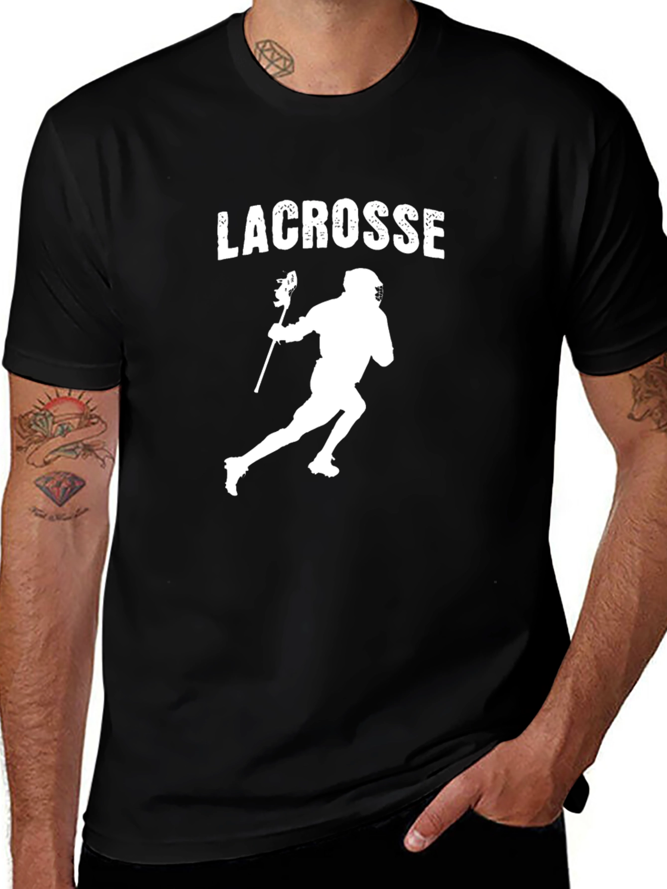 Lacrosse Player Graphic T-Shirt - Black Crew Neck Tee