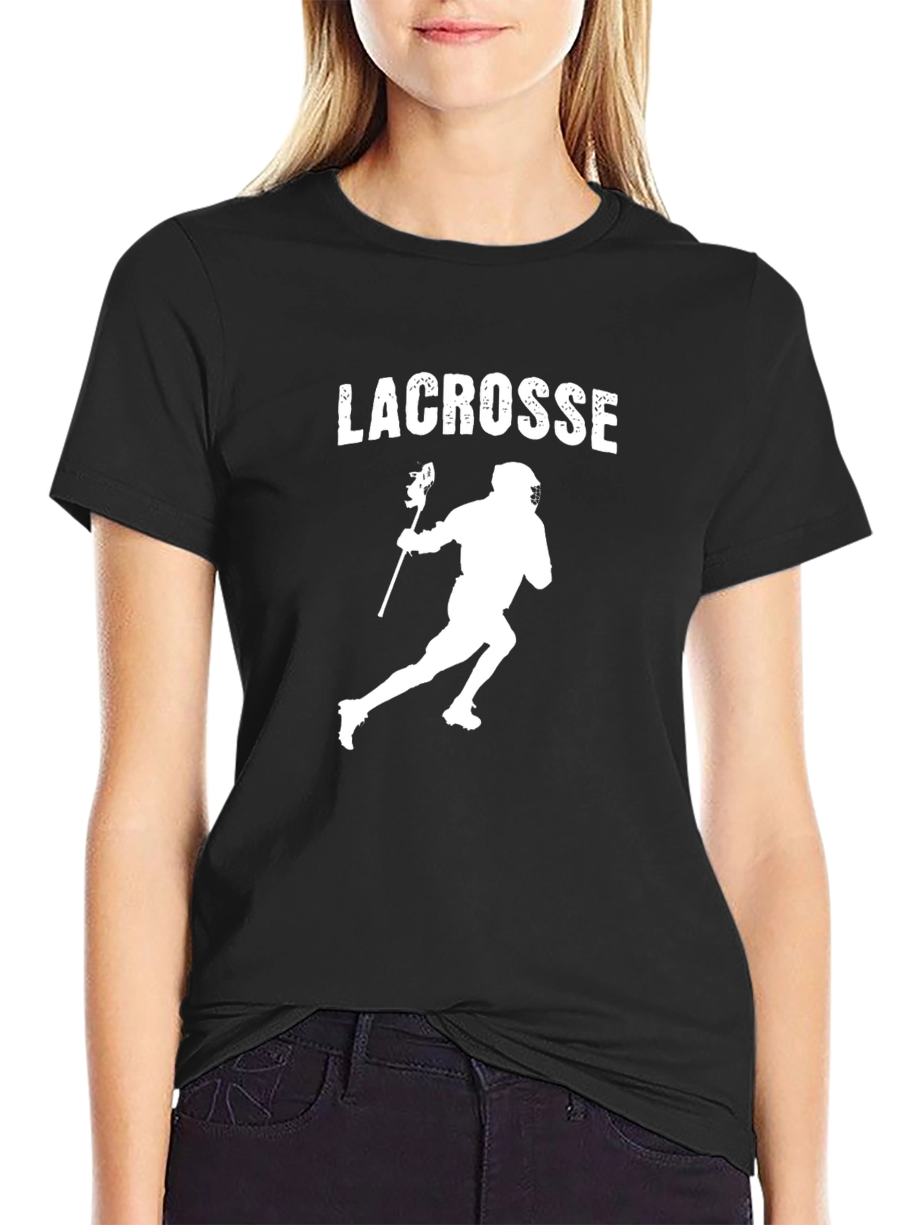 Lacrosse Player Graphic T-Shirt - Black Crew Neck Tee
