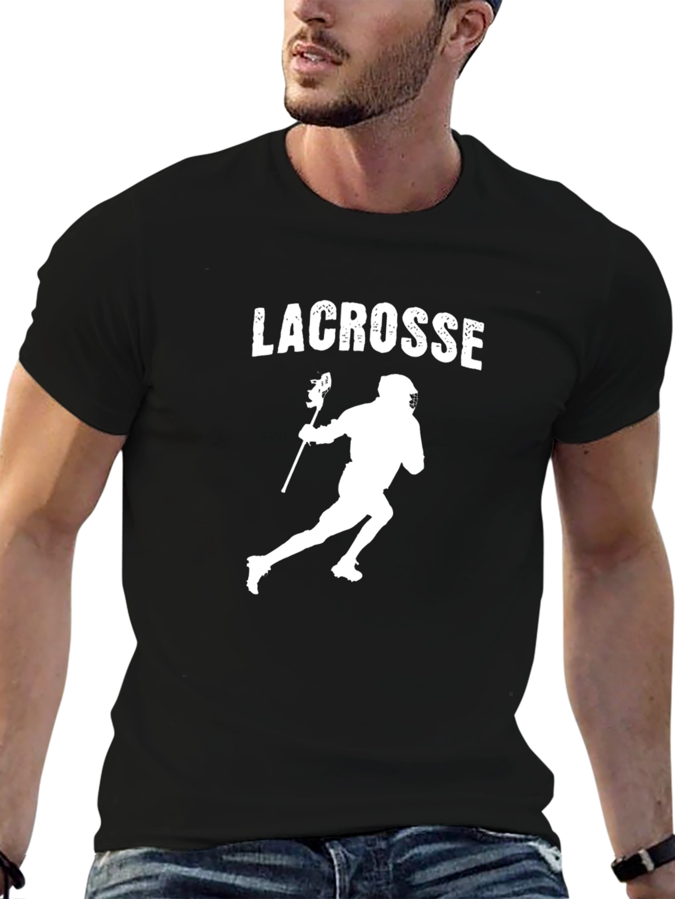Lacrosse Player Graphic T-Shirt - Black Crew Neck Tee