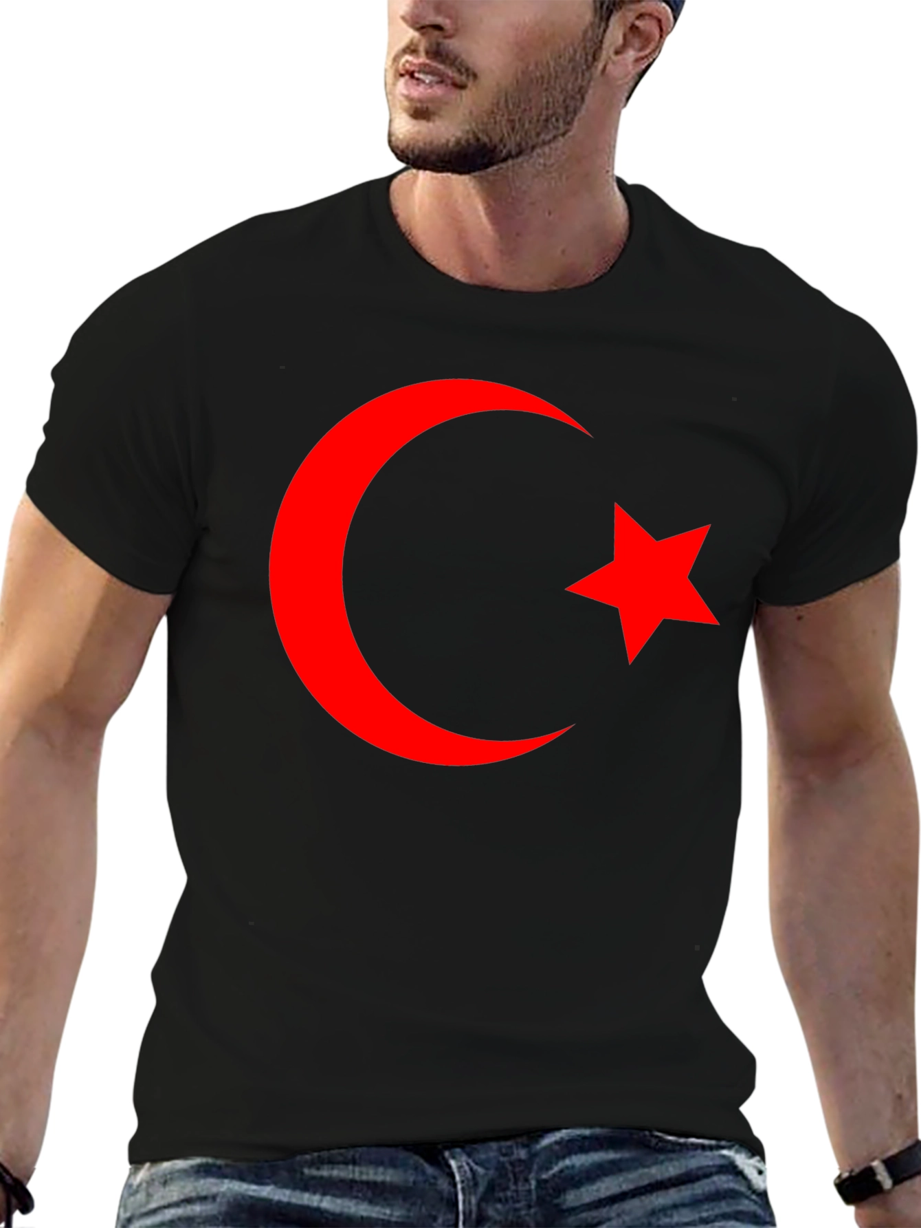 Crescent Moon & Star Graphic Tee - Black