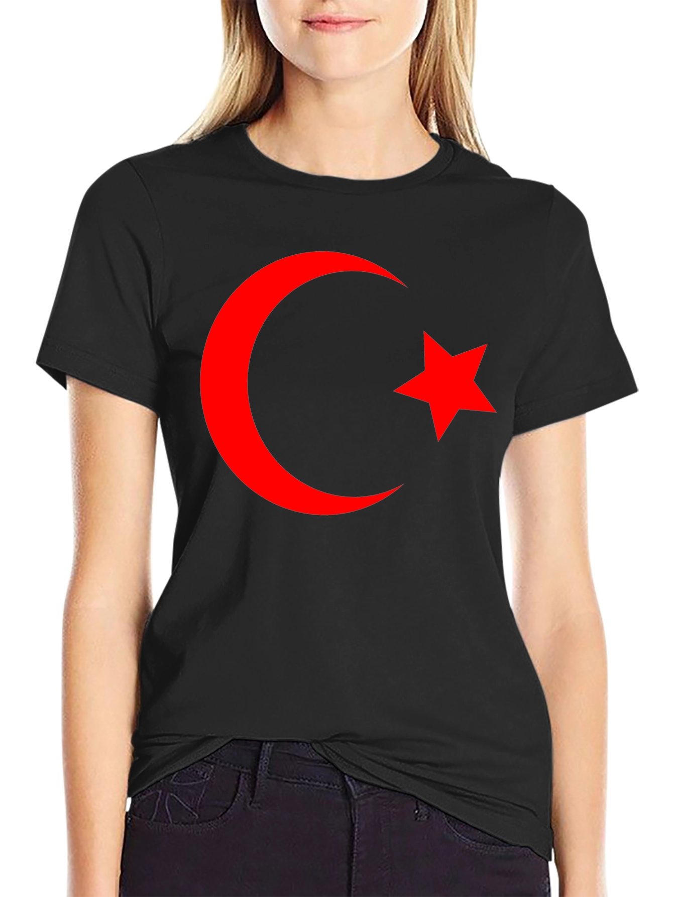 Crescent Moon & Star Graphic Tee - Black