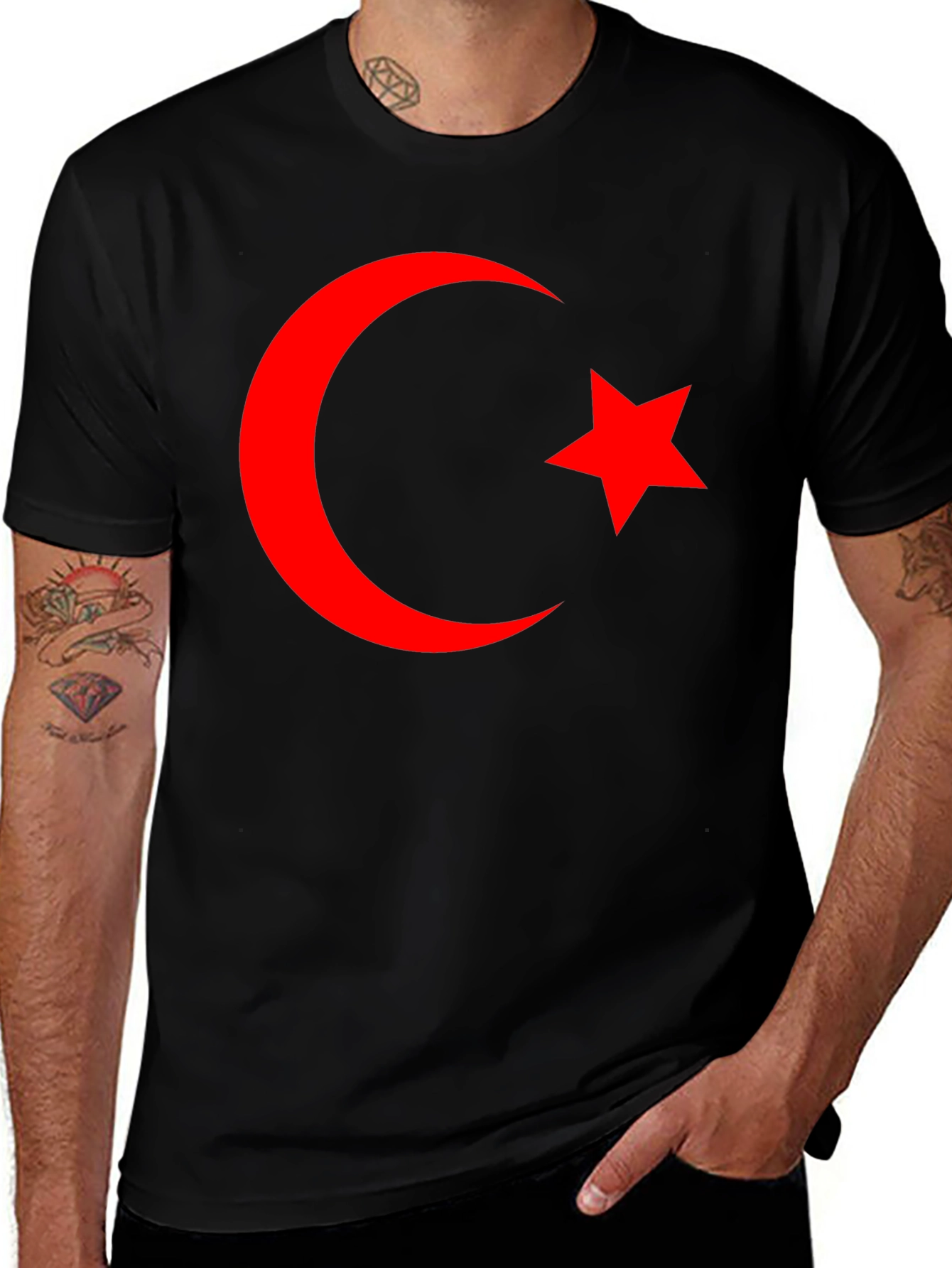Crescent Moon & Star Graphic Tee - Black