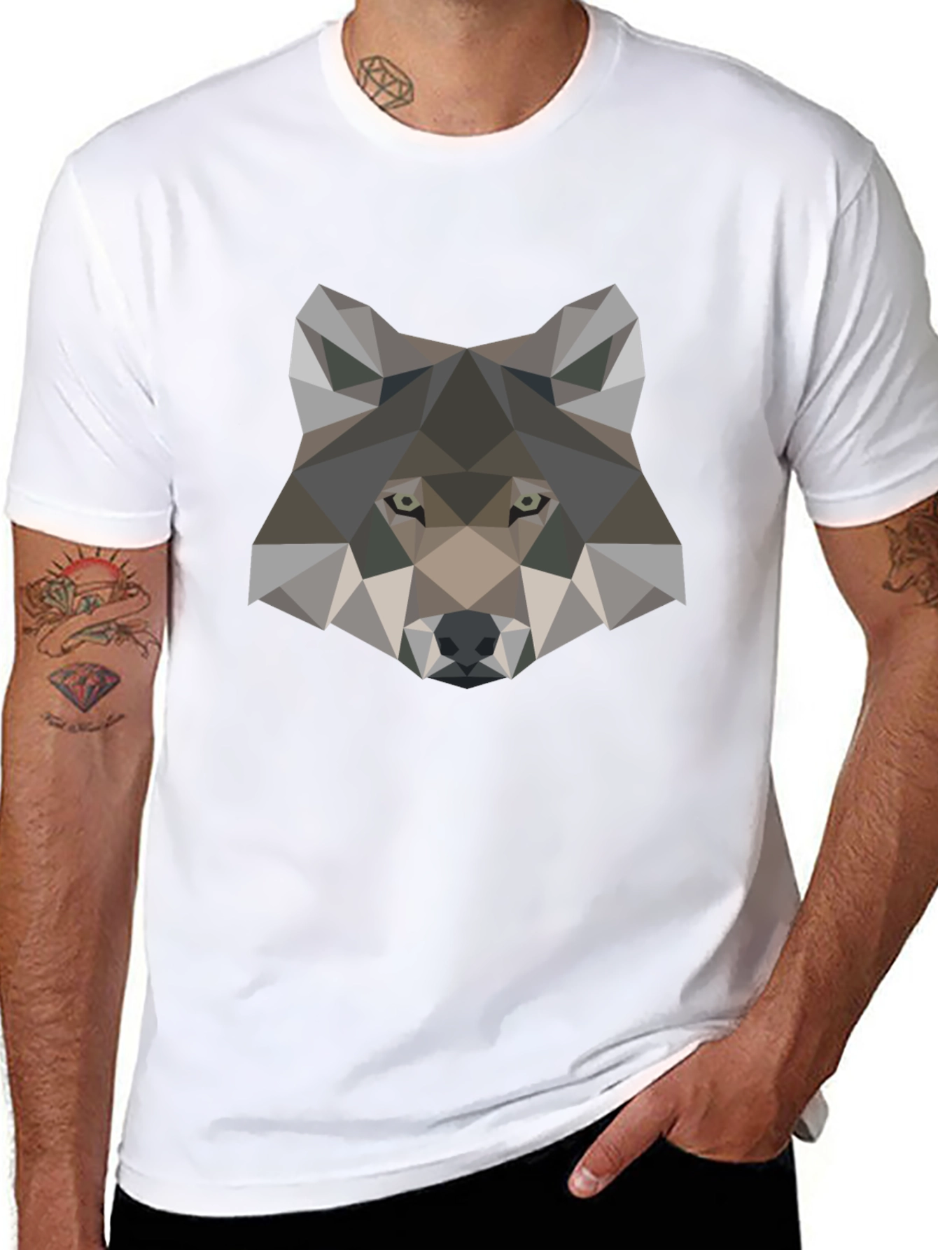 Geometric Wolf Graphic Tee - Stylish Mens T-Shirt