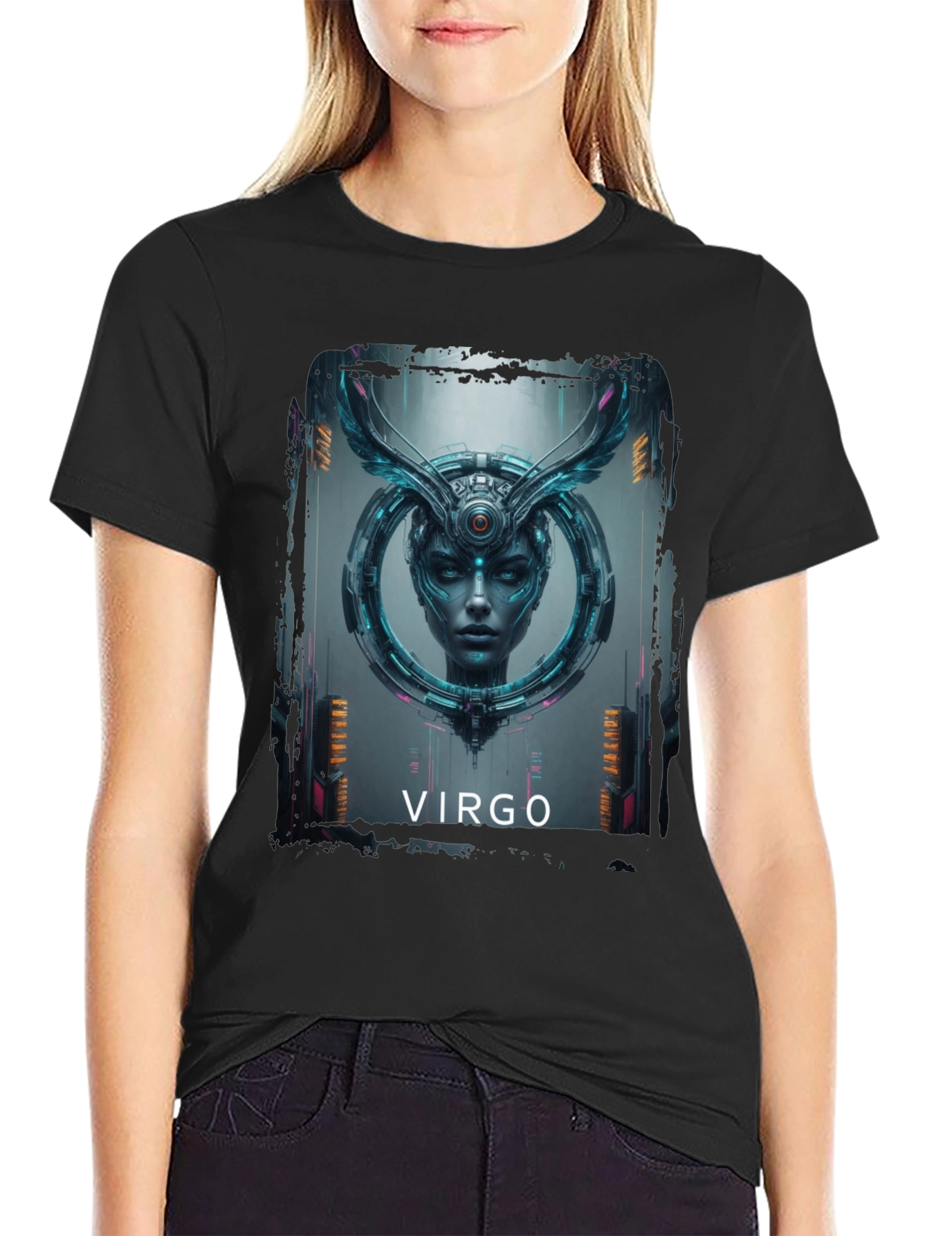 Virgo Zodiac Graphic Print Black T-Shirt