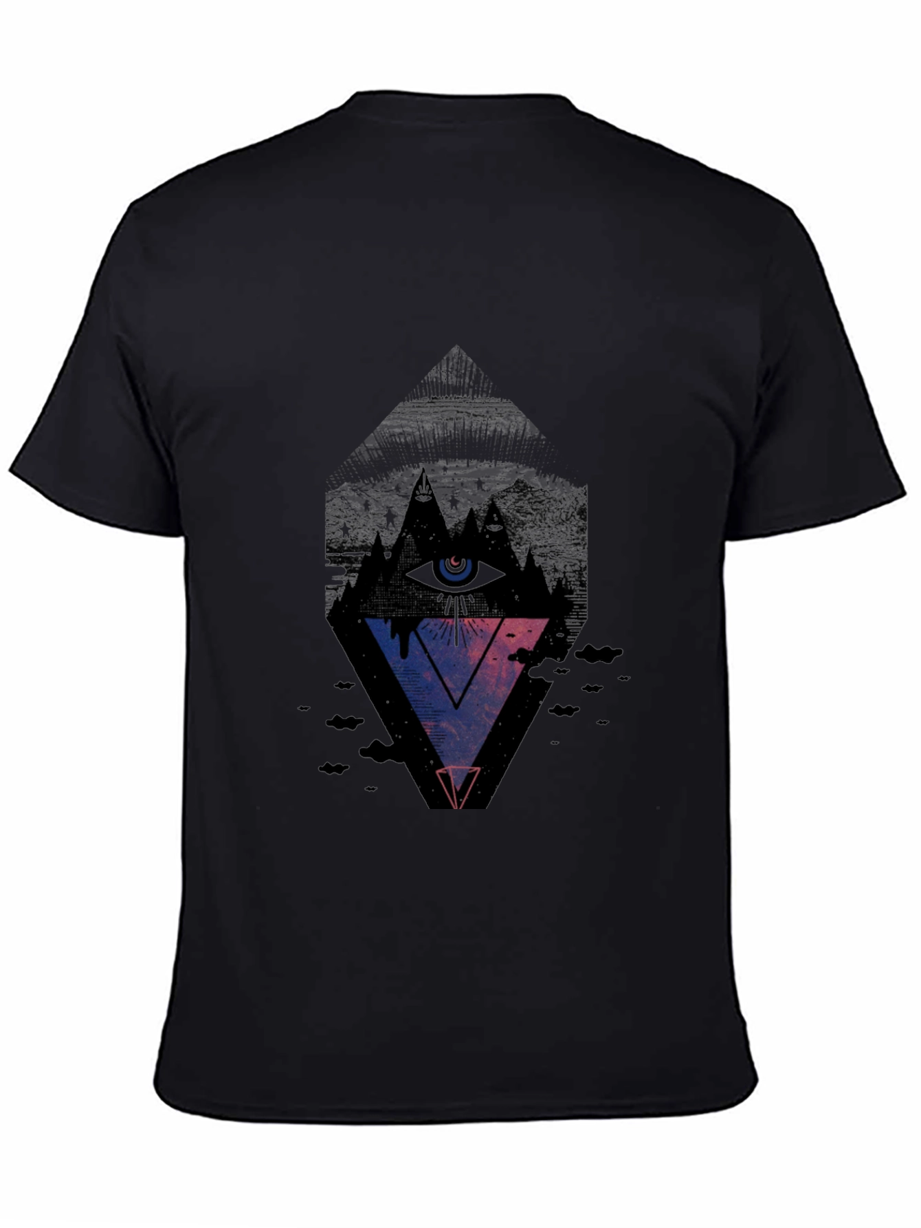 Mens Black Graphic Tee - Eye Pyramid Design
