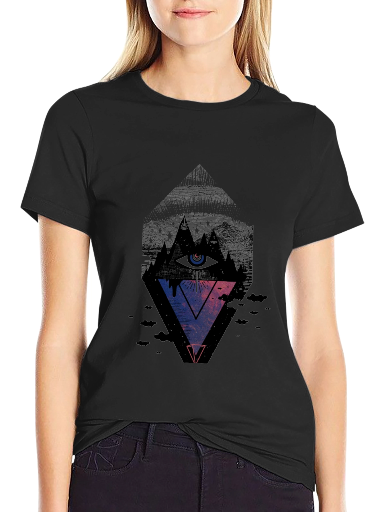 Mens Black Graphic Tee - Eye Pyramid Design