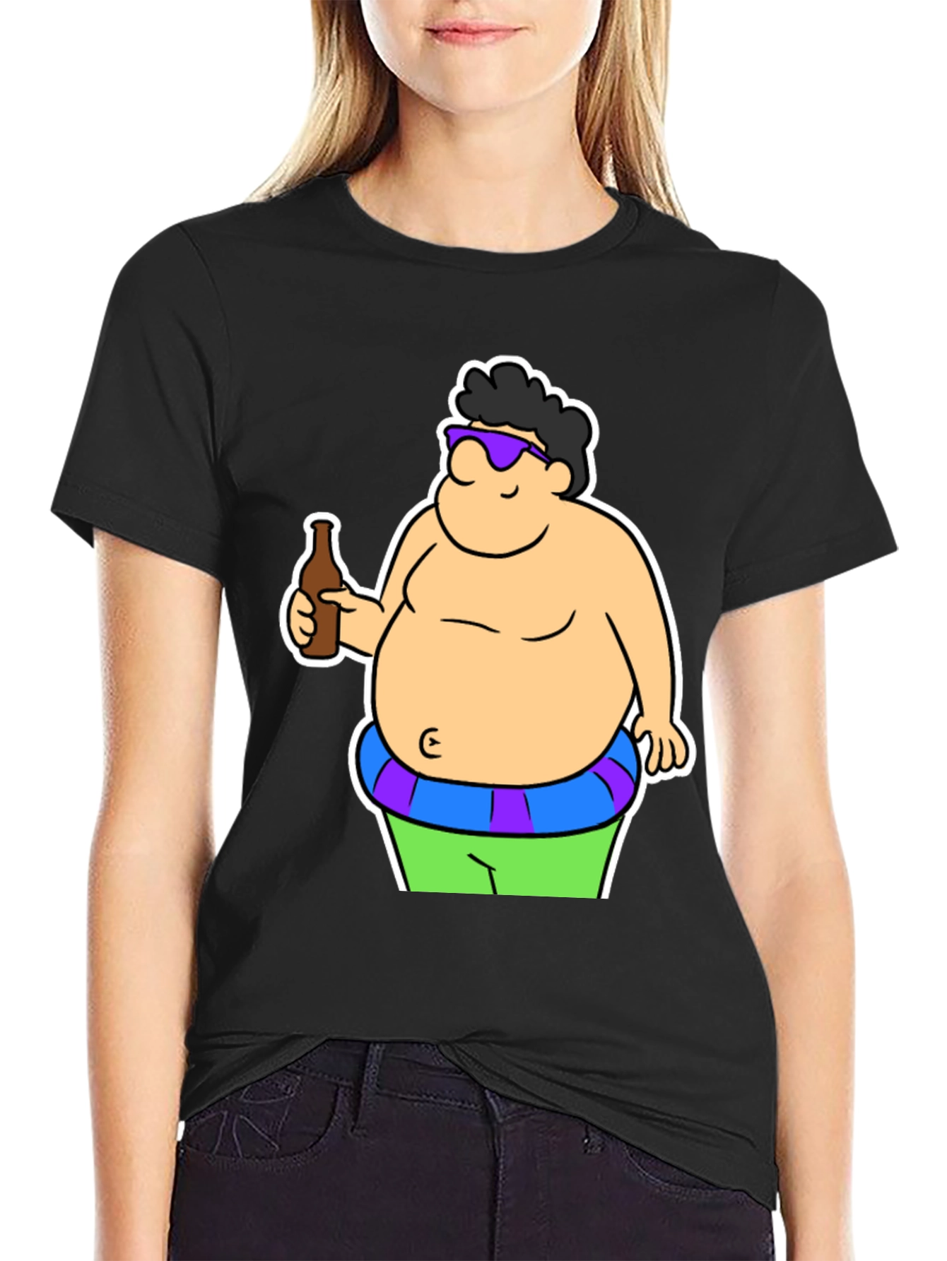 Cartoon Beer Belly Black T-Shirt
