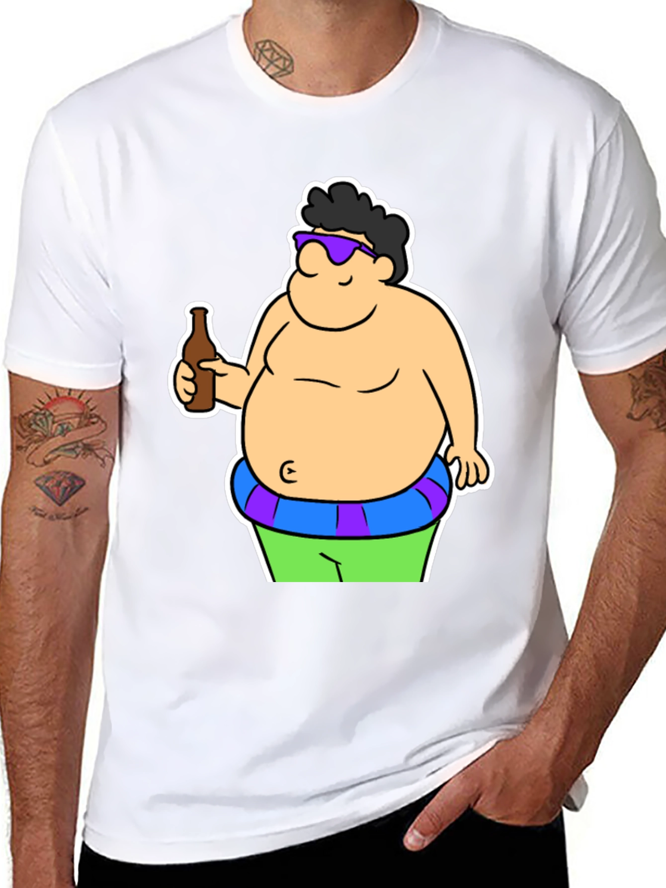 Cartoon Beer Belly Black T-Shirt