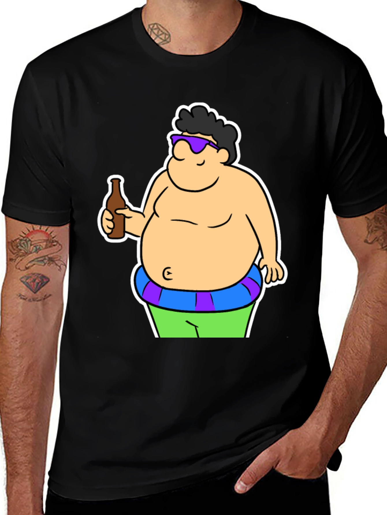 Cartoon Beer Belly Black T-Shirt