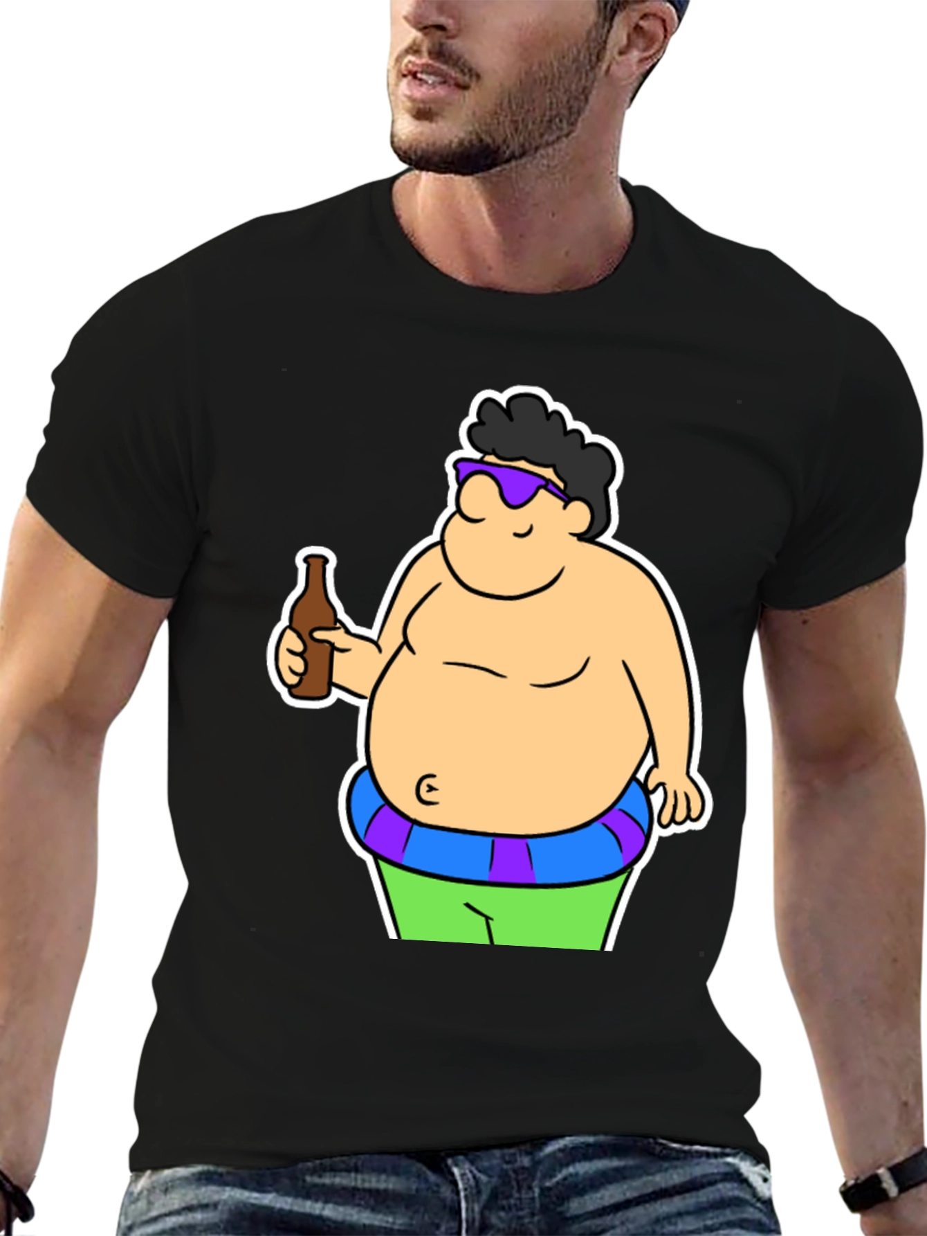 Cartoon Beer Belly Black T-Shirt