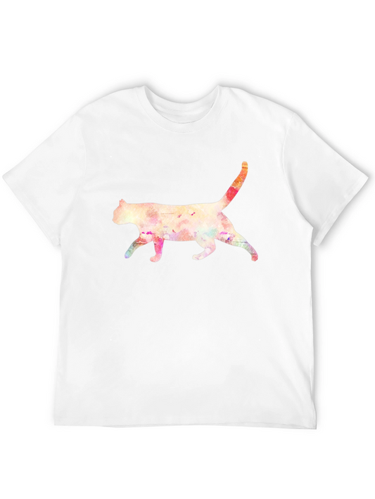 Watercolor Cat Graphic Tee - Stylish Mens Black T-Shirt