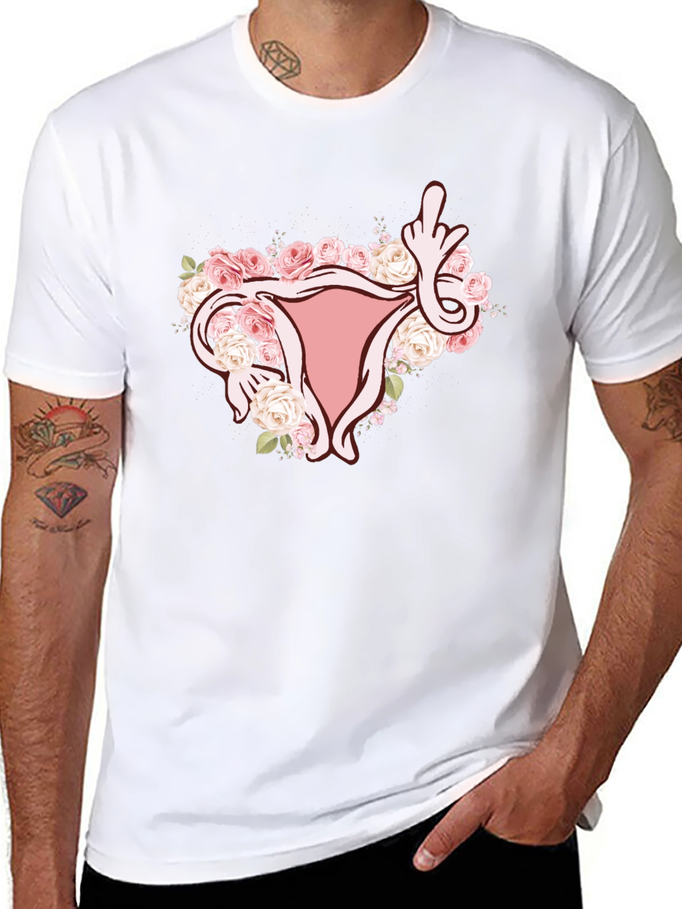 Floral Uterus Middle Finger Graphic Tee