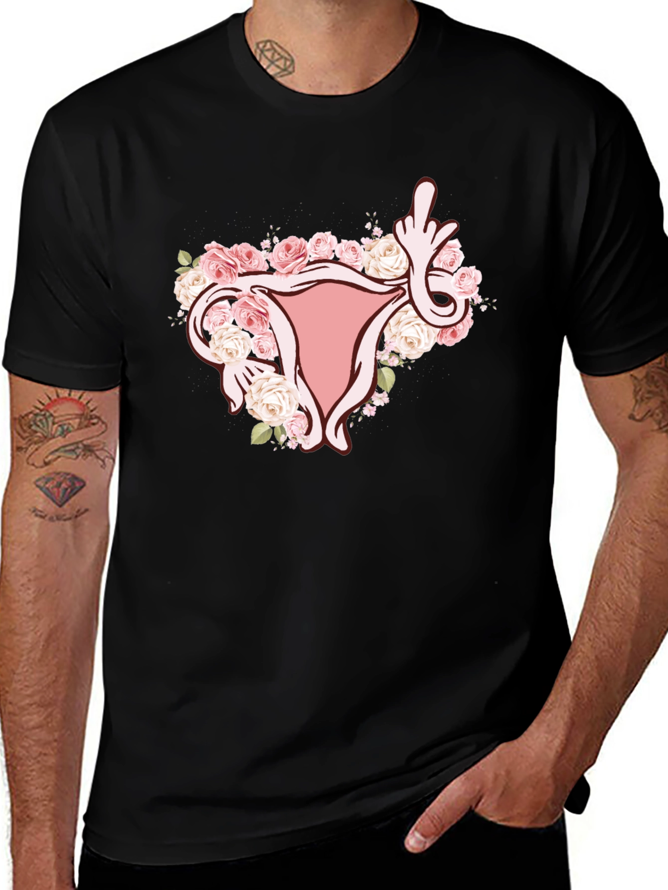 Floral Uterus Middle Finger Graphic Tee