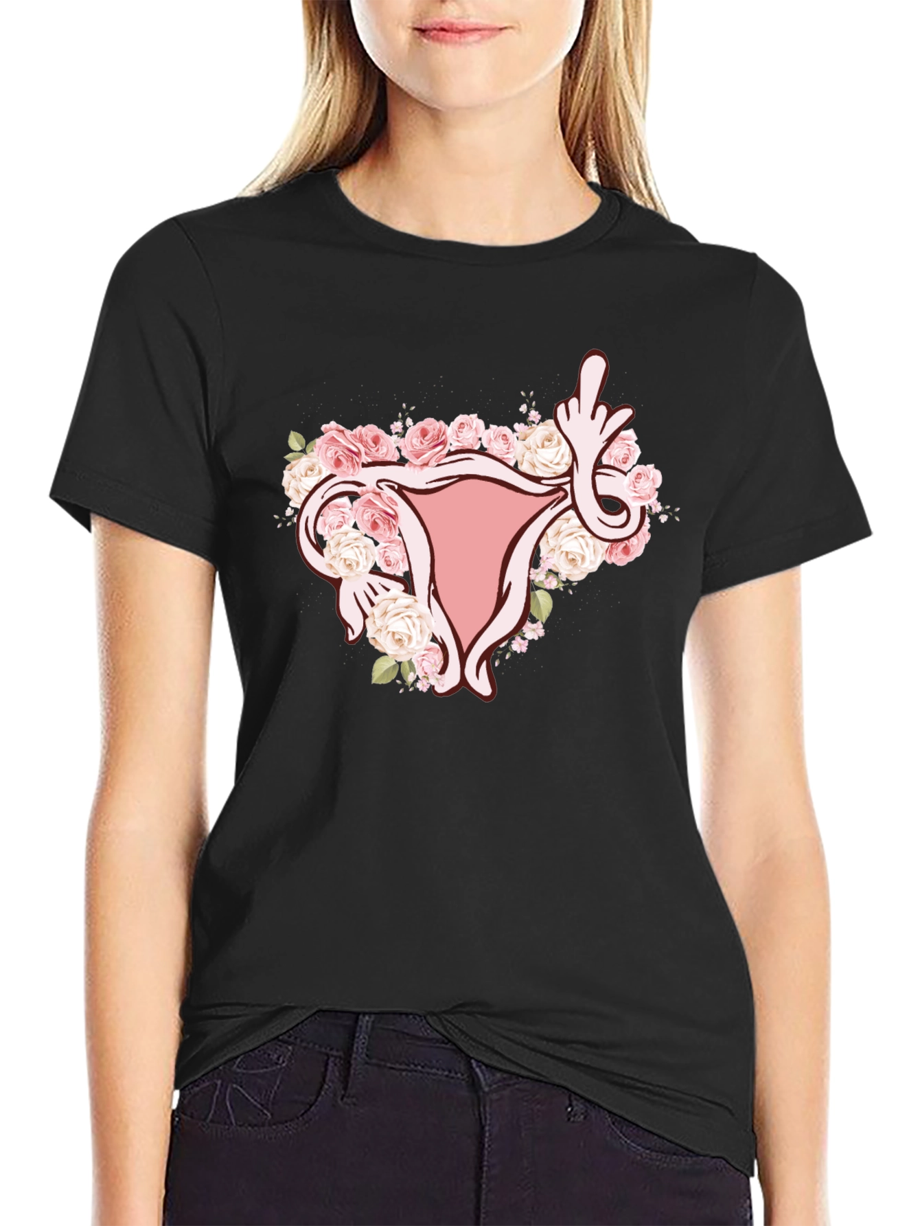 Floral Uterus Middle Finger Graphic Tee