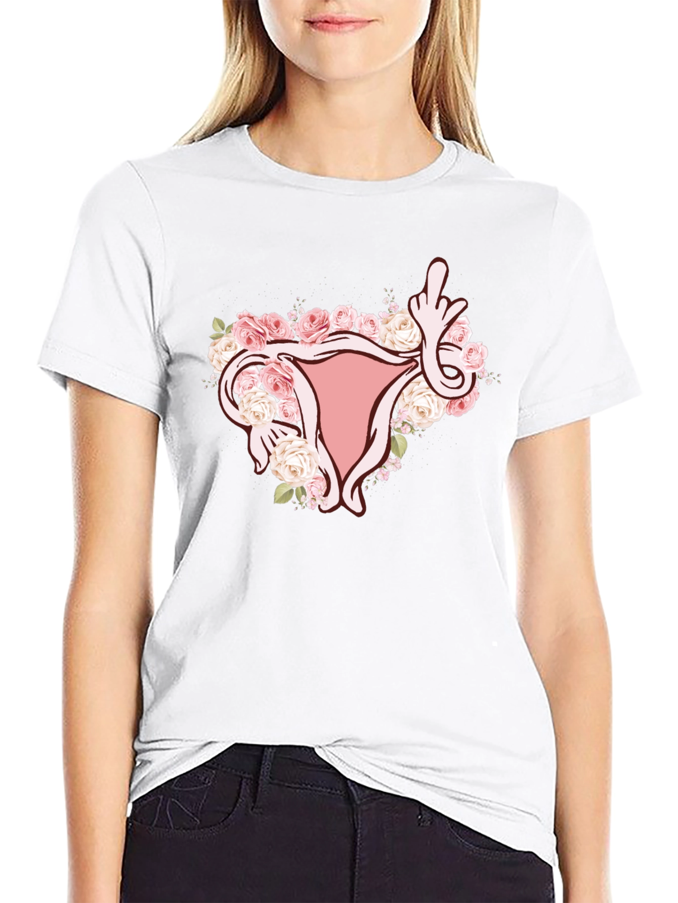 Floral Uterus Middle Finger Graphic Tee