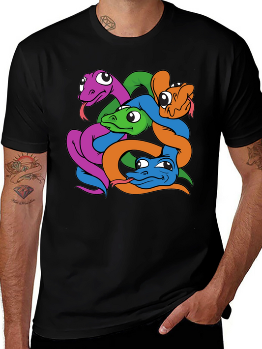 Snakes Cartoon Graphic Print Mens Black T-Shirt
