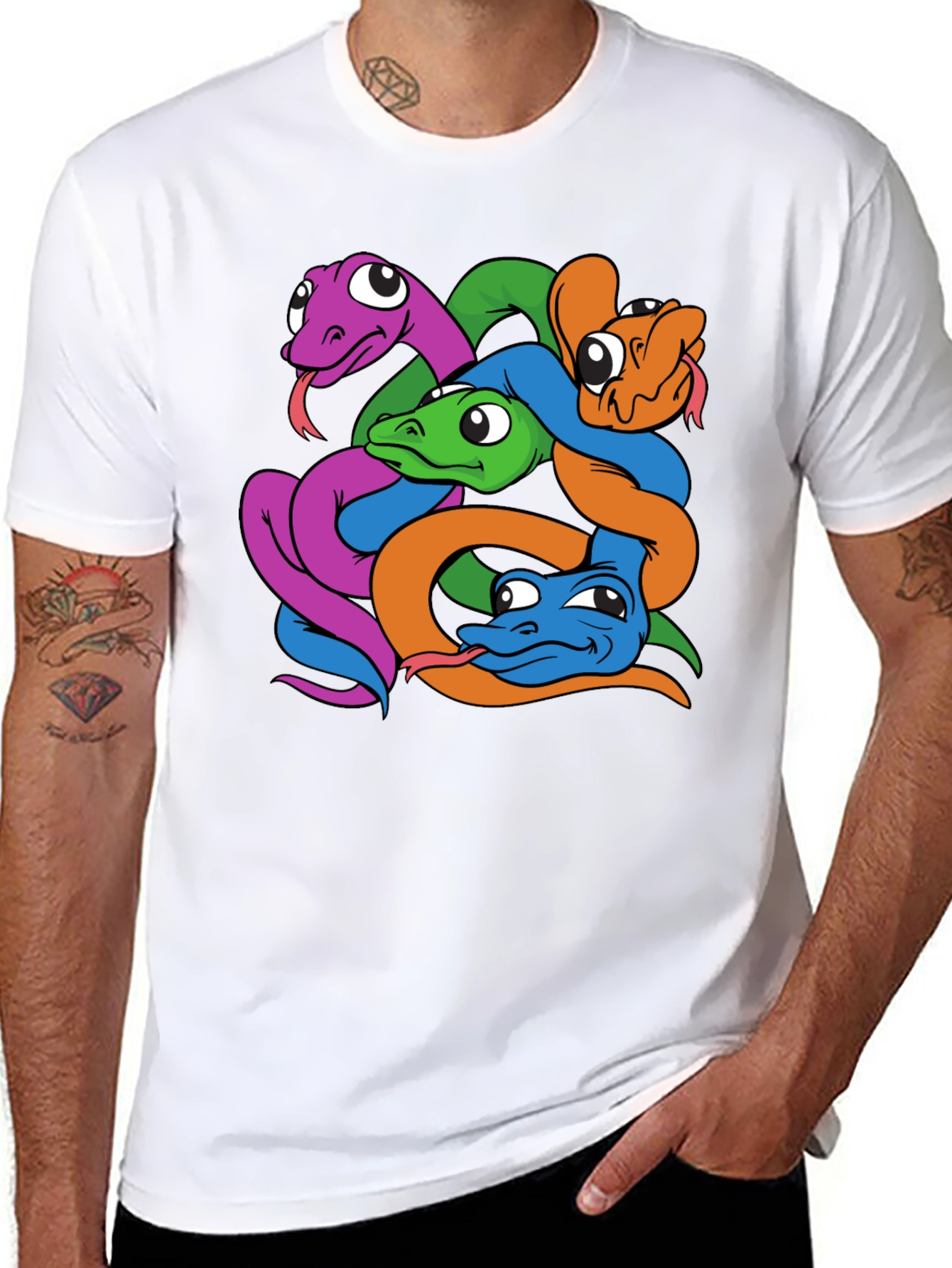 Snakes Cartoon Graphic Print Mens Black T-Shirt
