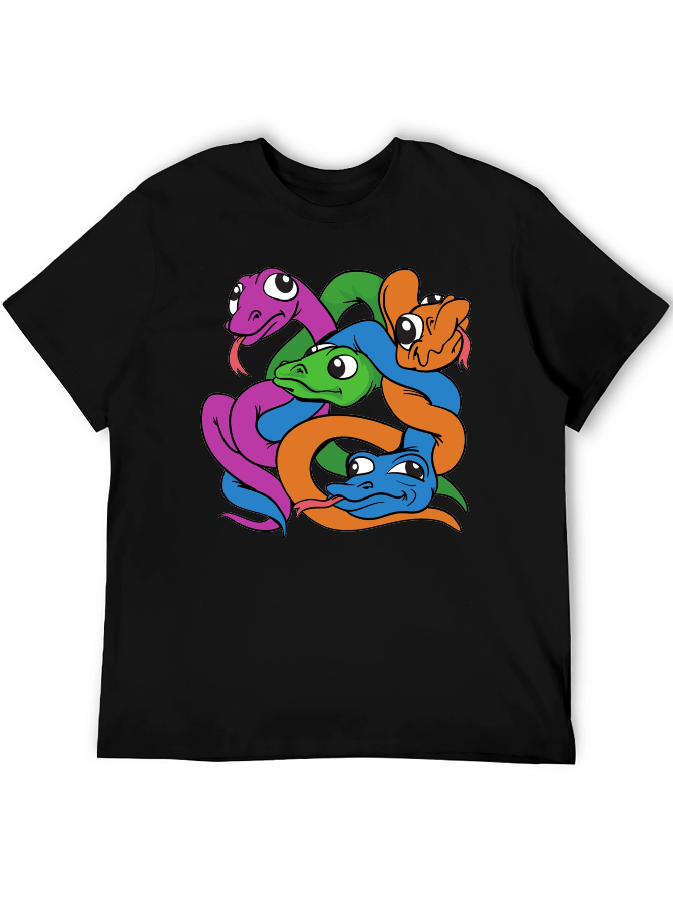 Snakes Cartoon Graphic Print Mens Black T-Shirt