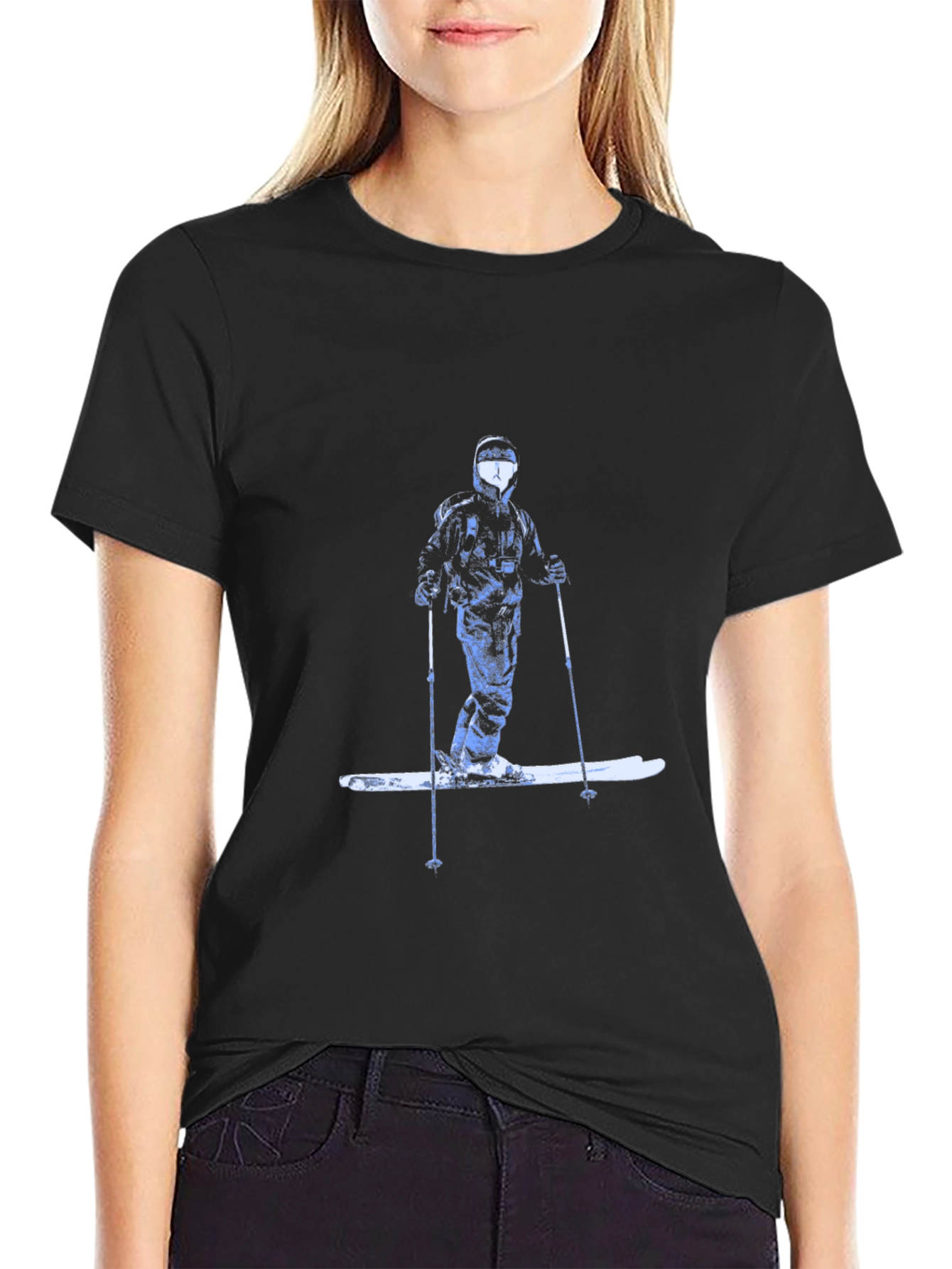 Black Skier Graphic Tee - Cool Winter Style