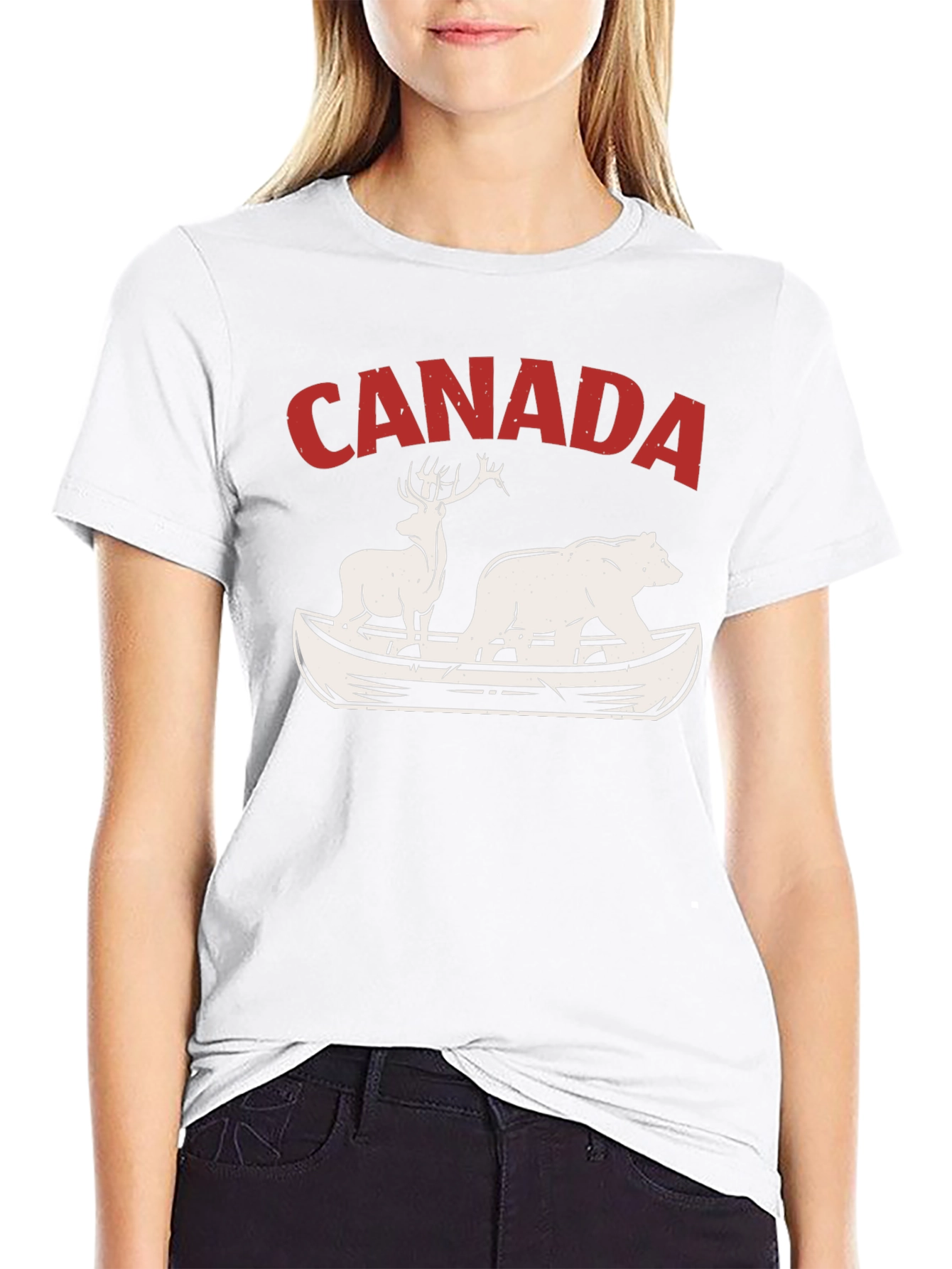 Canada Canoe Bear & Deer Graphic Tee - Black