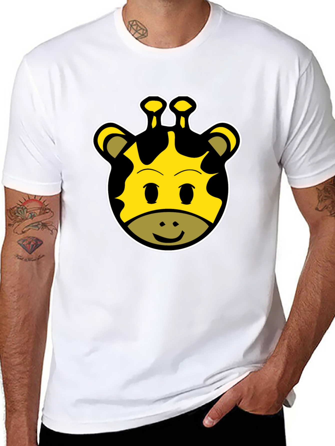 Cute Giraffe Face Graphic Tee - Unisex Black T-Shirt
