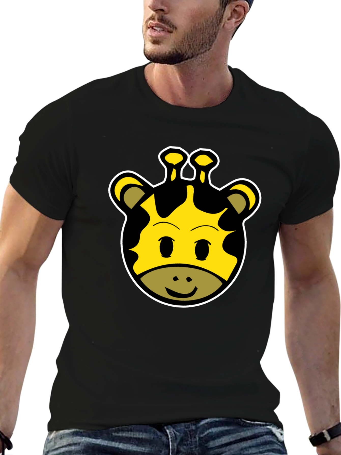 Cute Giraffe Face Graphic Tee - Unisex Black T-Shirt