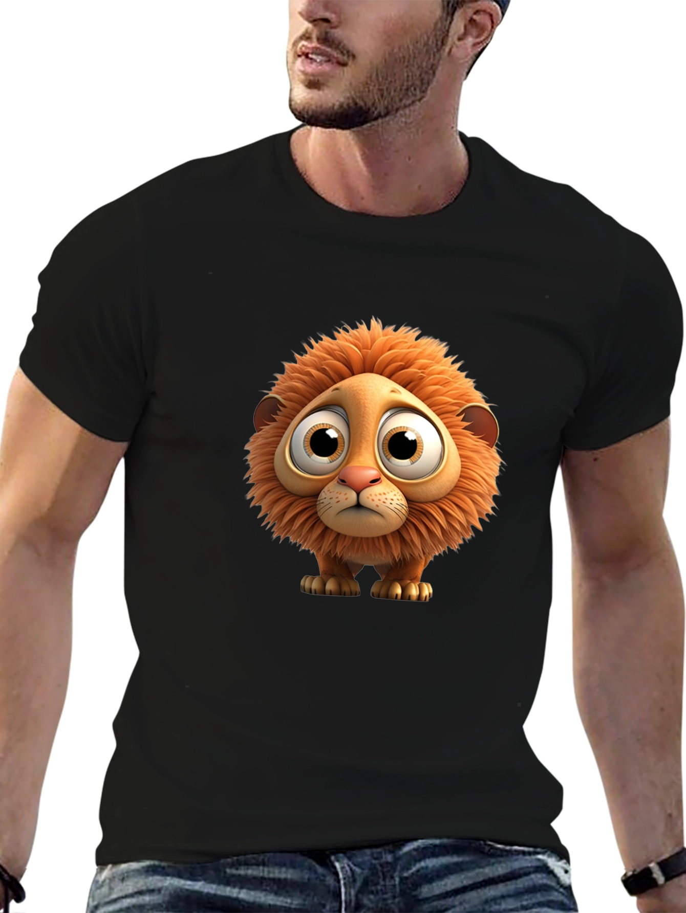 Cartoon Lion Graphic Black T-Shirt
