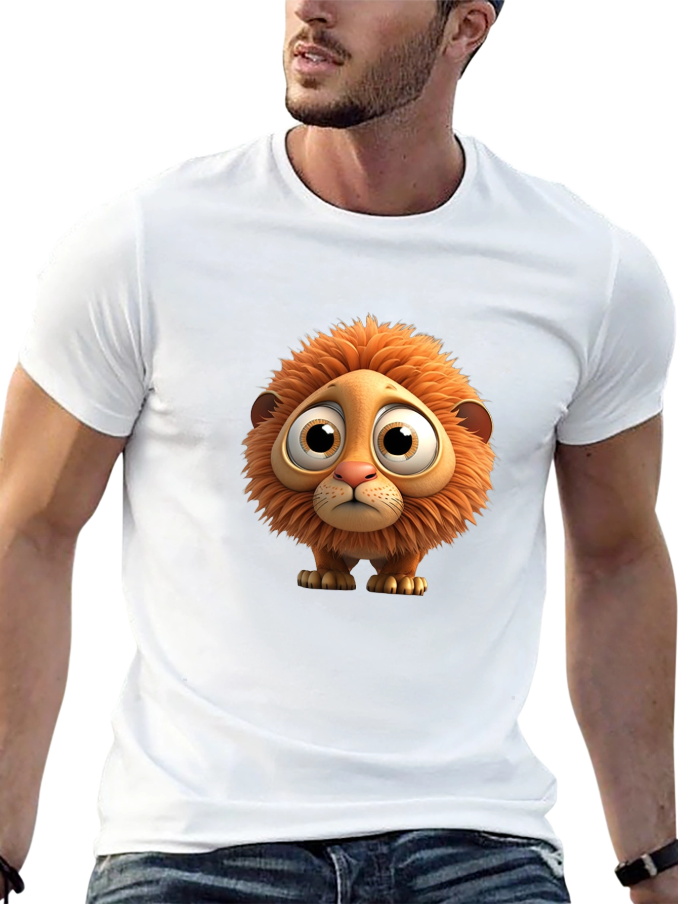 Cartoon Lion Graphic Black T-Shirt