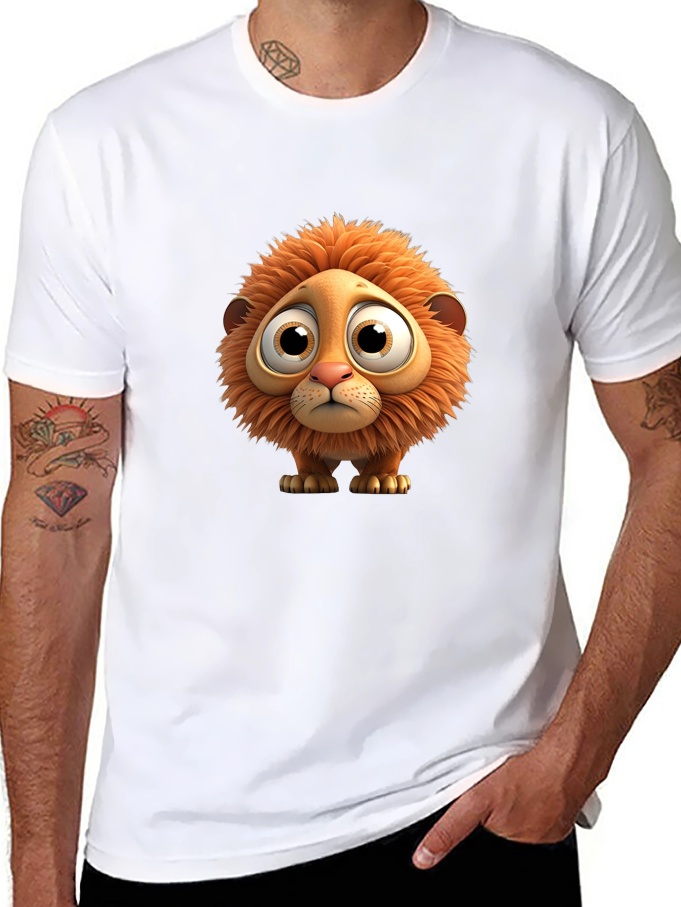 Cartoon Lion Graphic Black T-Shirt