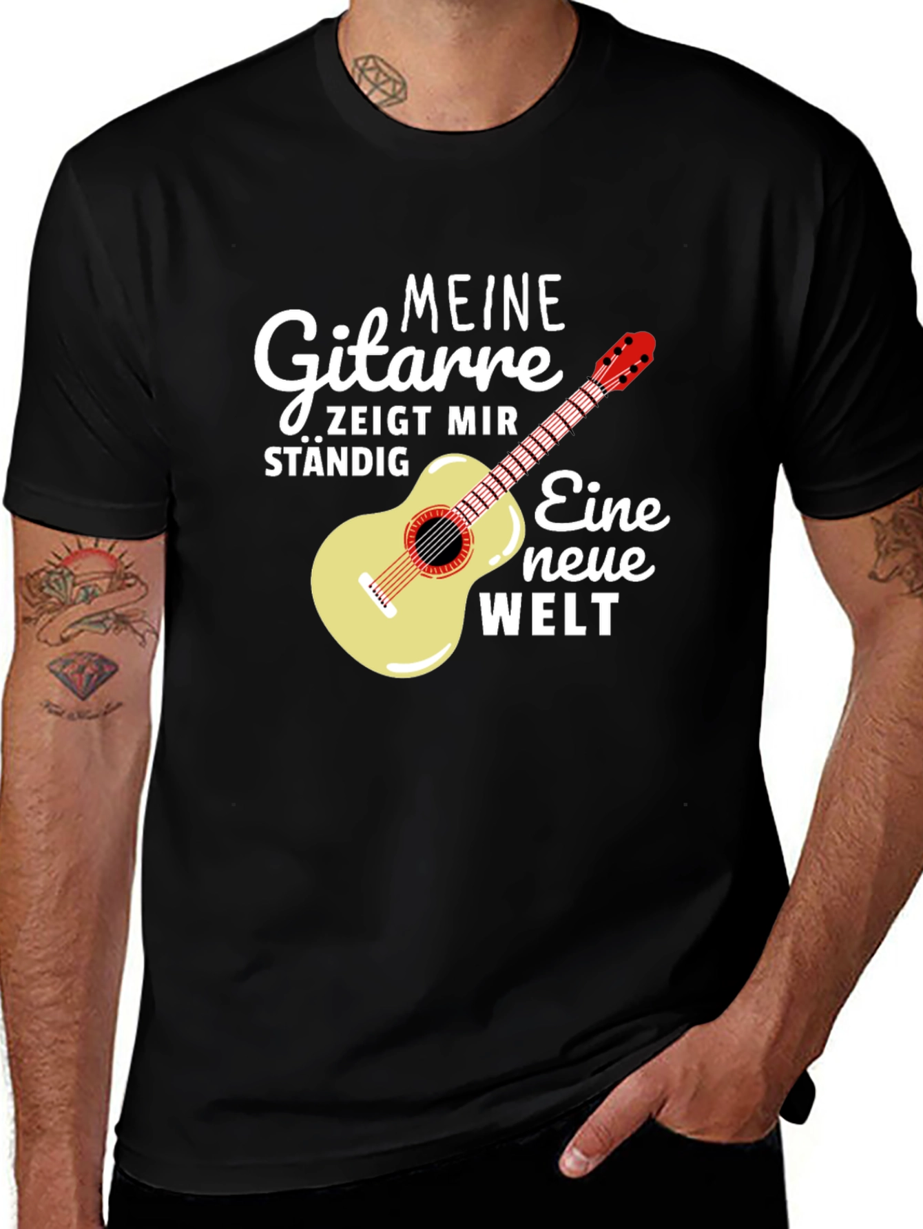Guitar & German Quote Black T-Shirt