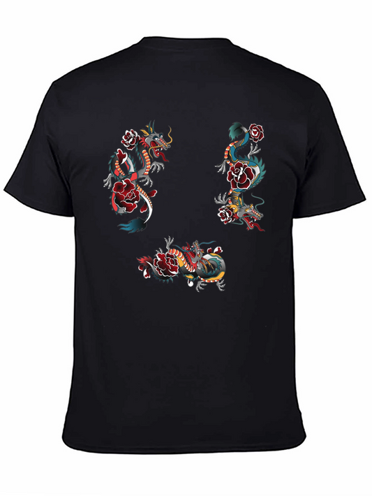 Dragon & Rose Graphic Print Black T-Shirt