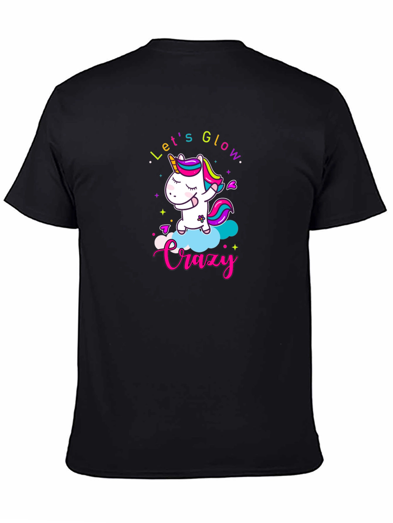 Lets Glow Crazy Unicorn Black T-Shirt