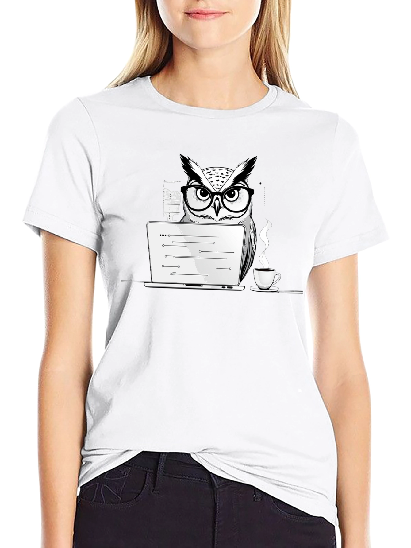 Owl Programmer T-Shirt - Coding with Coffee