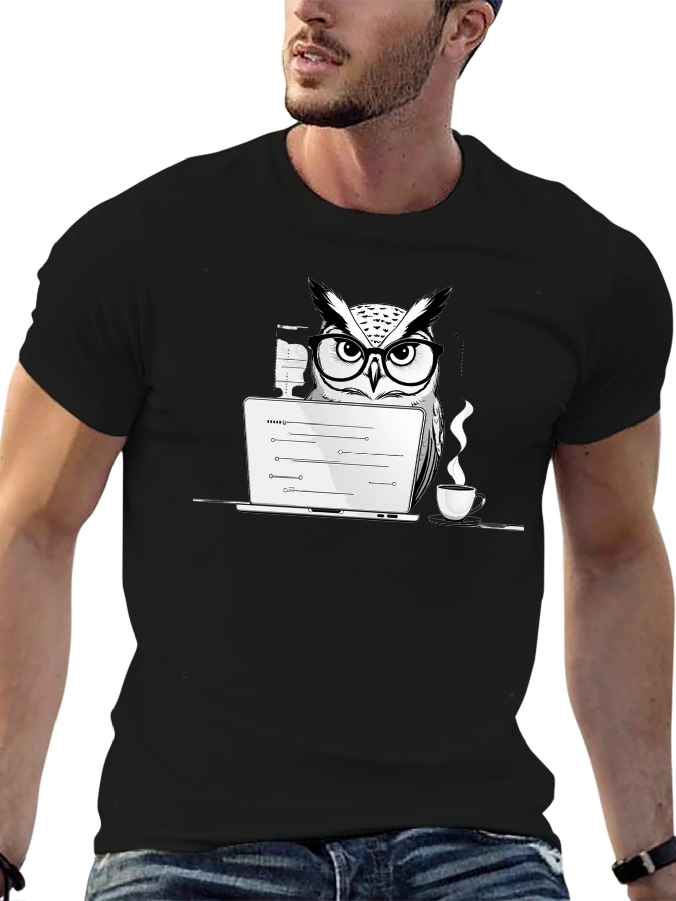 Owl Programmer T-Shirt - Coding with Coffee