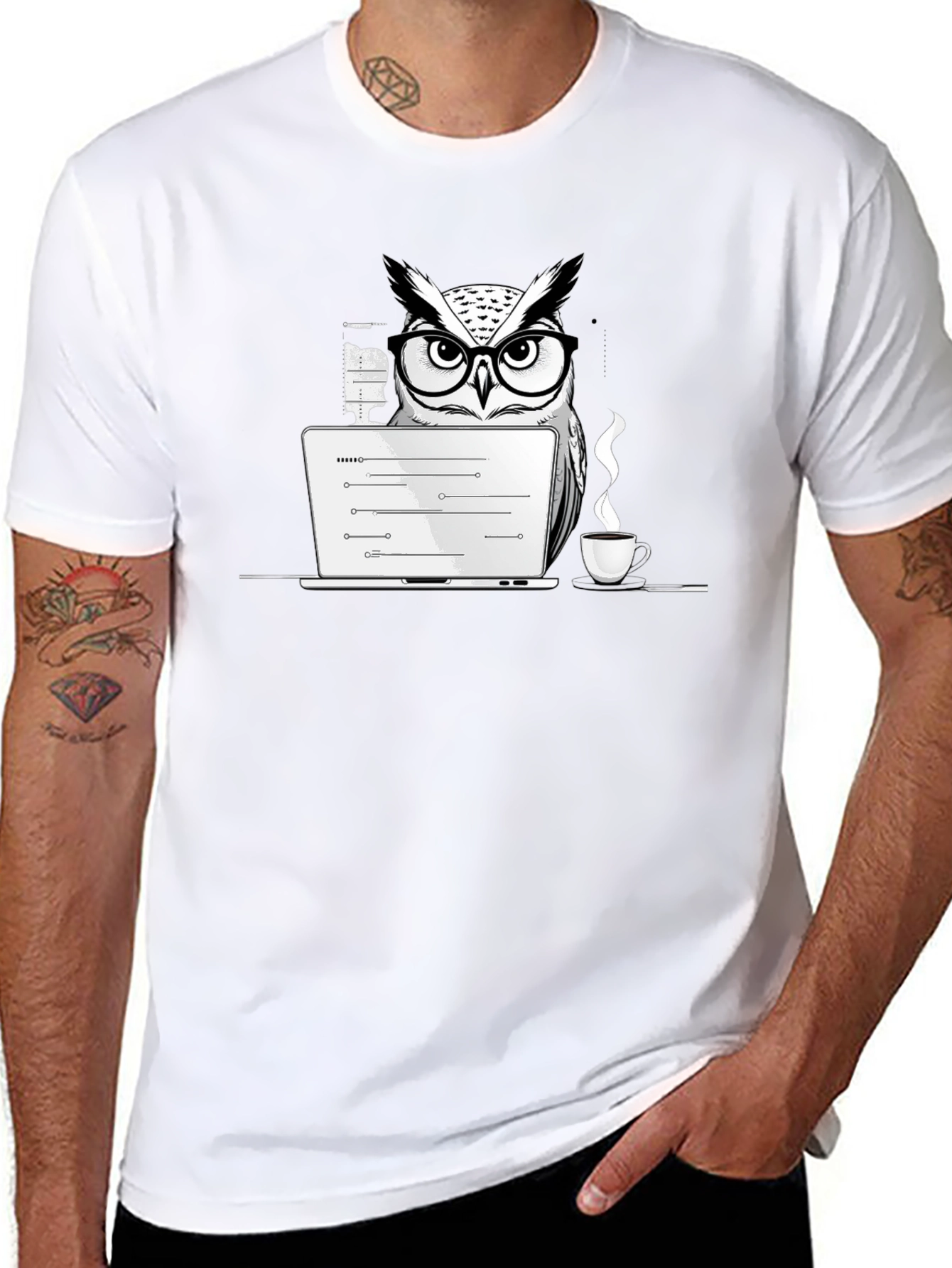 Owl Programmer T-Shirt - Coding with Coffee