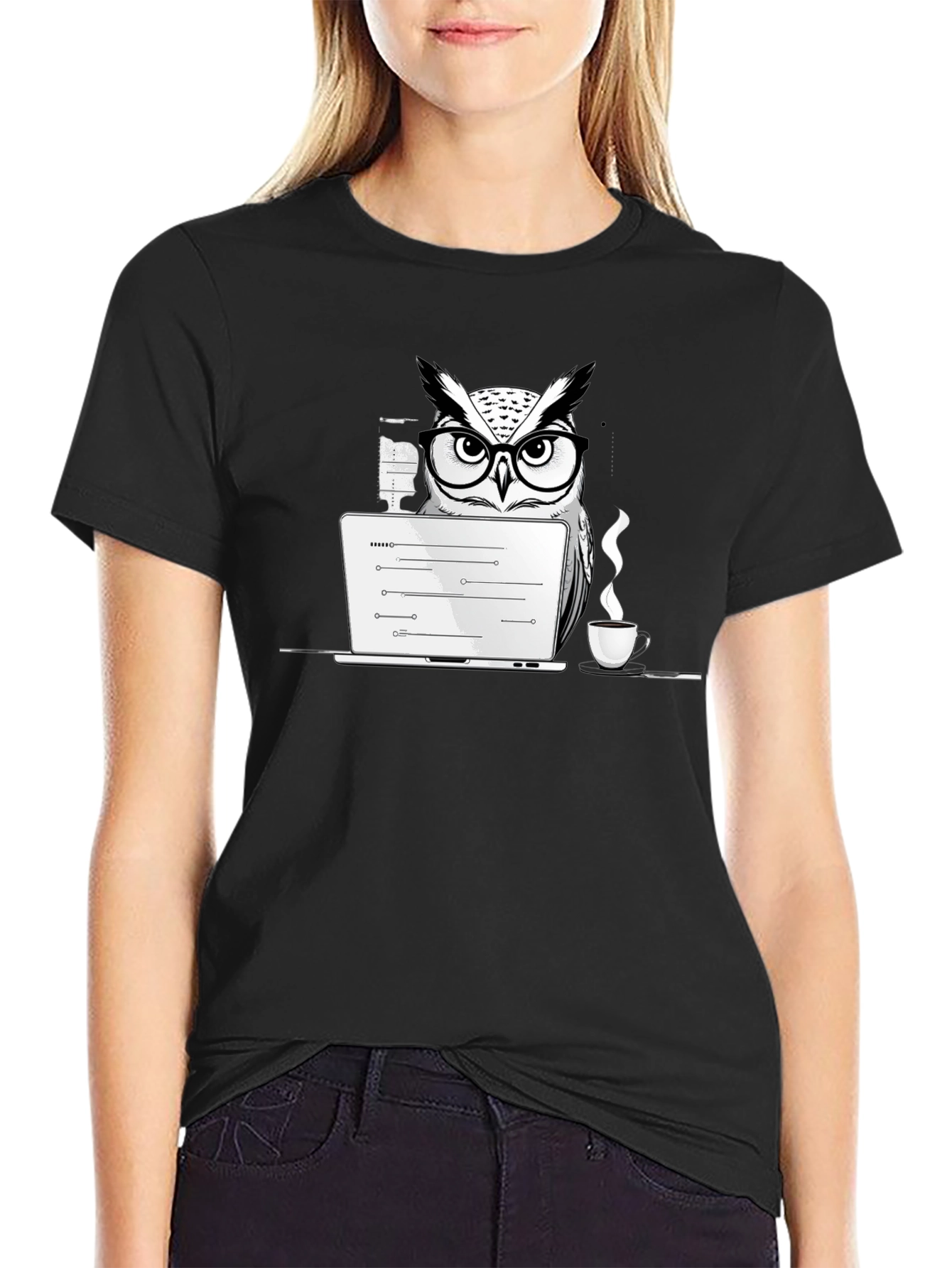 Owl Programmer T-Shirt - Coding with Coffee