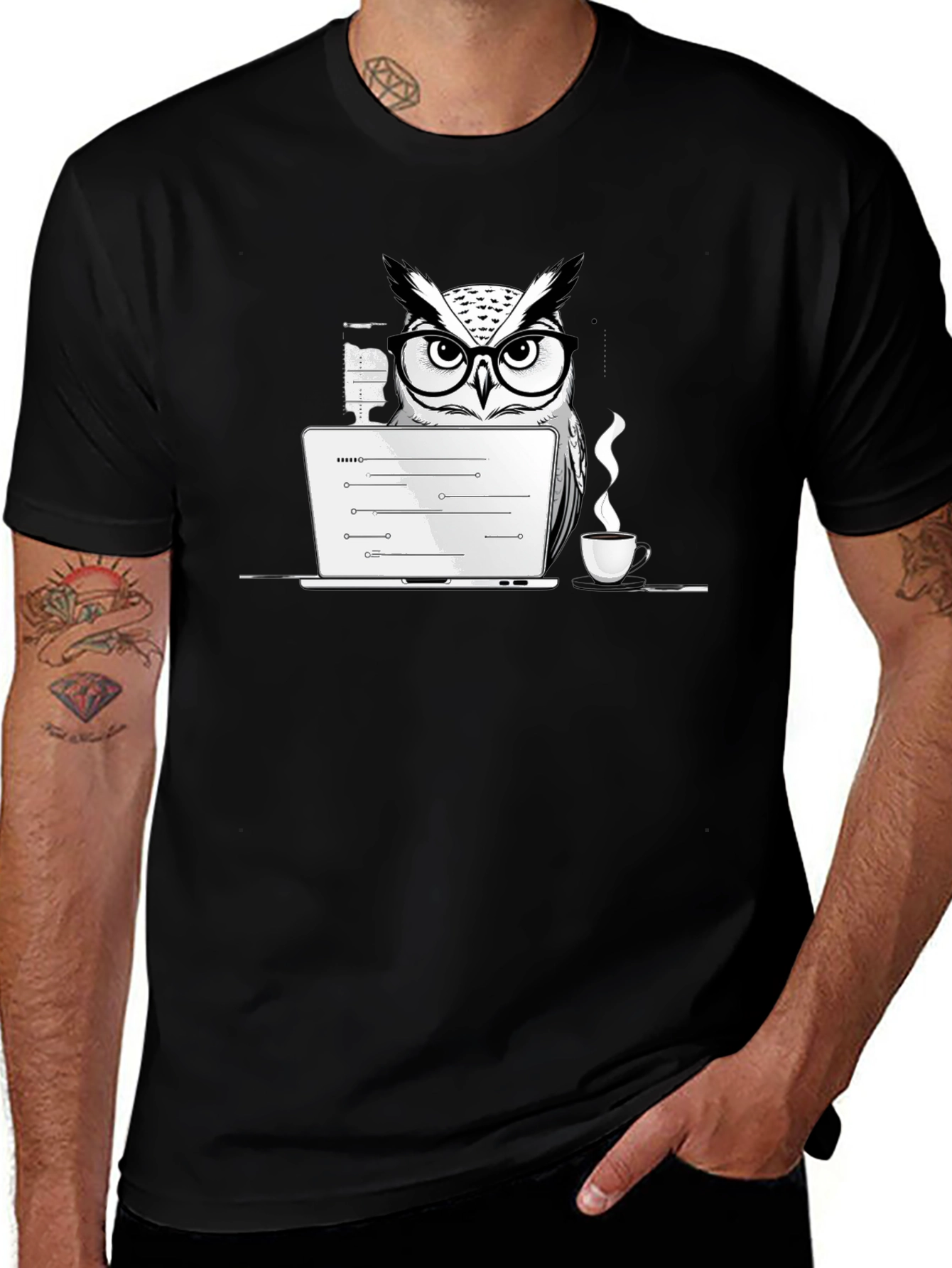 Owl Programmer T-Shirt - Coding with Coffee
