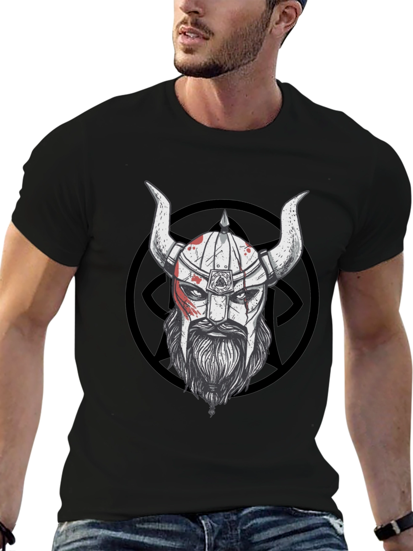 Viking Warrior Graphic Tee - Black Cotton Blend