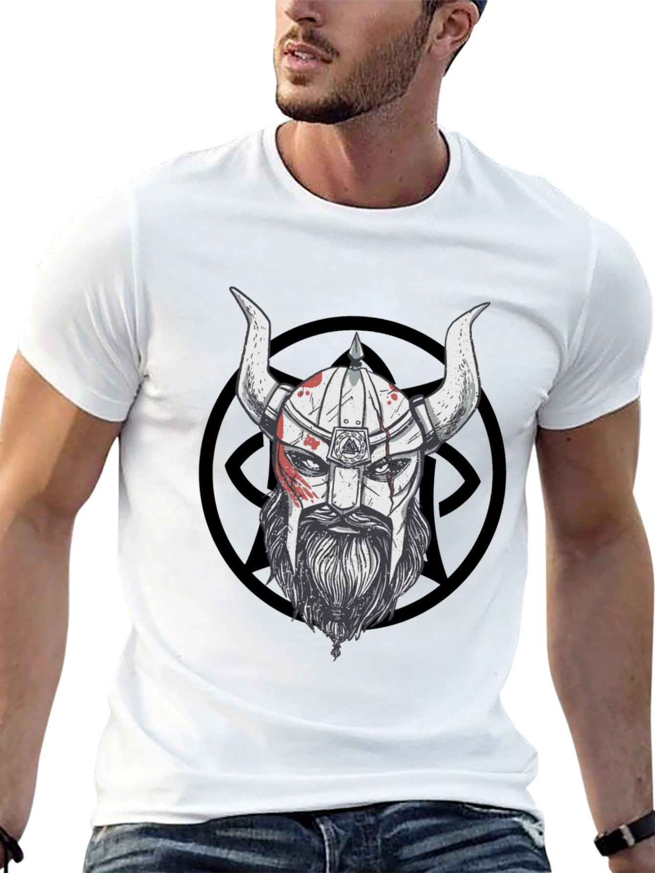 Viking Warrior Graphic Tee - Black Cotton Blend