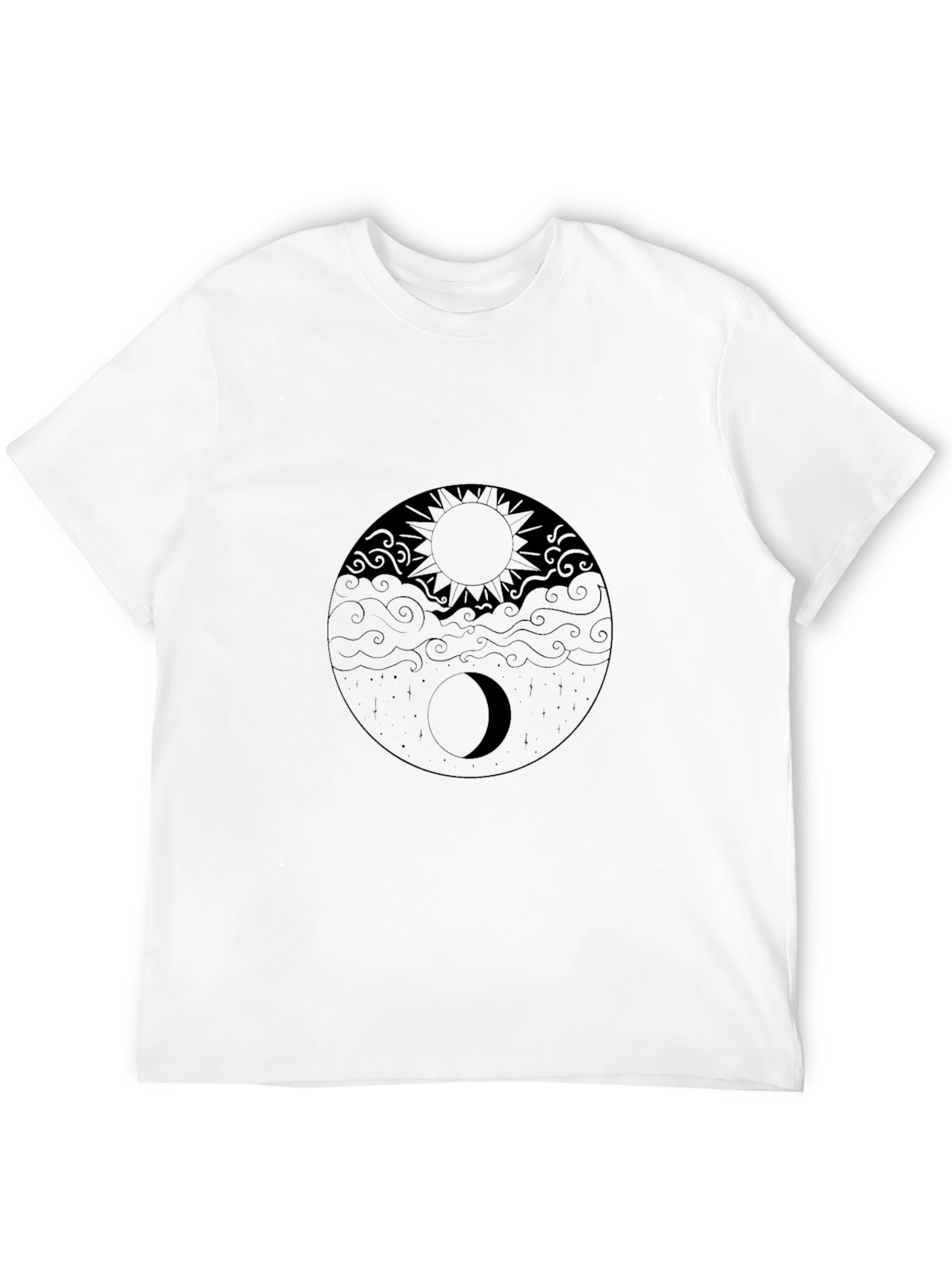 Yin Yang Sun and Moon Graphic Black T-Shirt
