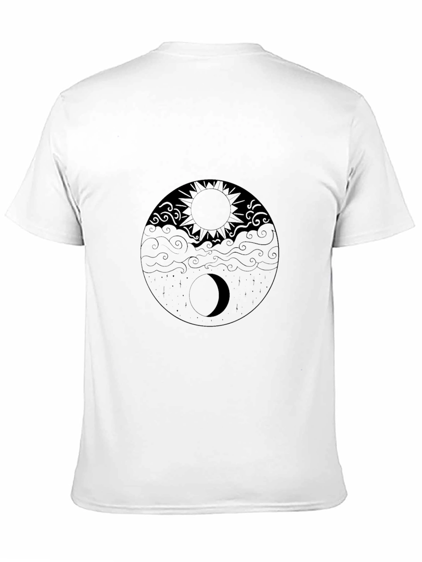 Yin Yang Sun and Moon Graphic Black T-Shirt
