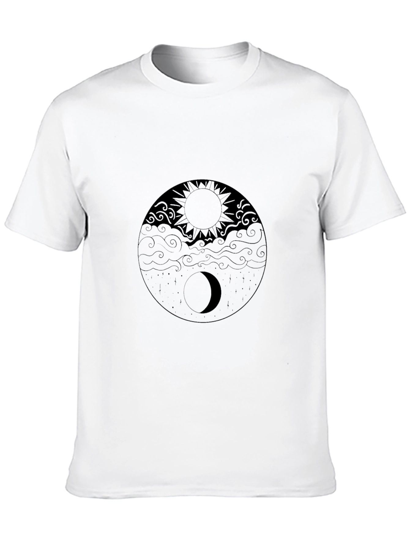 Yin Yang Sun and Moon Graphic Black T-Shirt