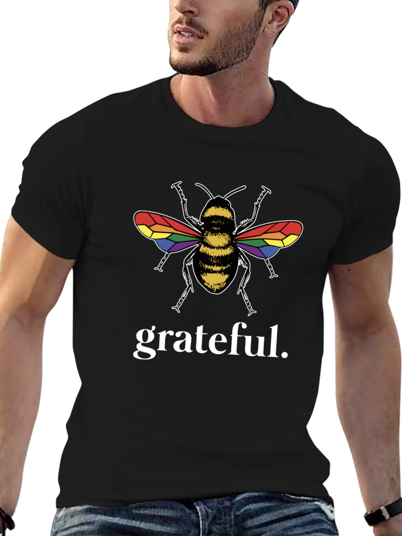 Grateful Bee LGBTQ+ Pride Black T-Shirt