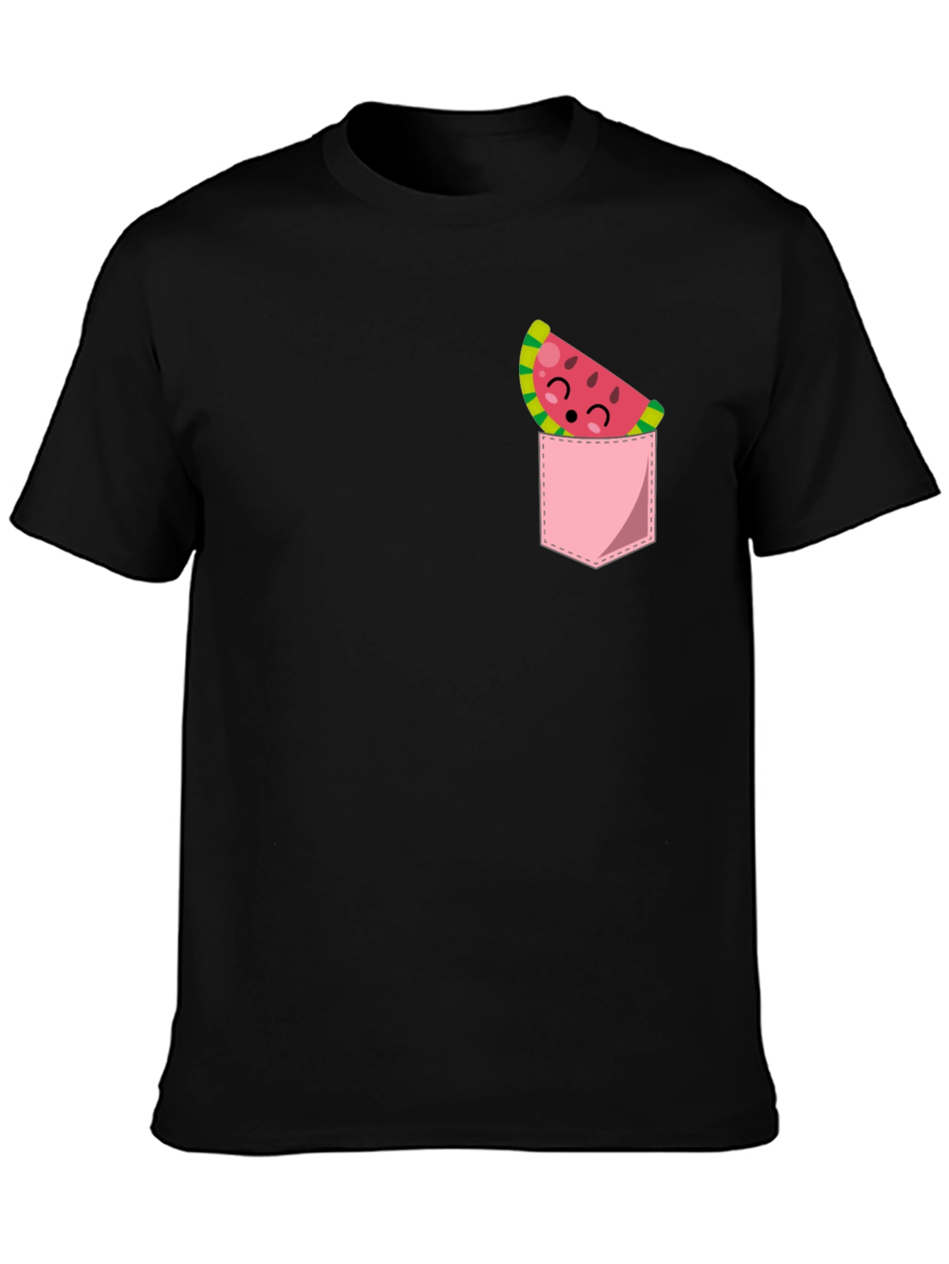 Cute Watermelon Pocket Black T-Shirt