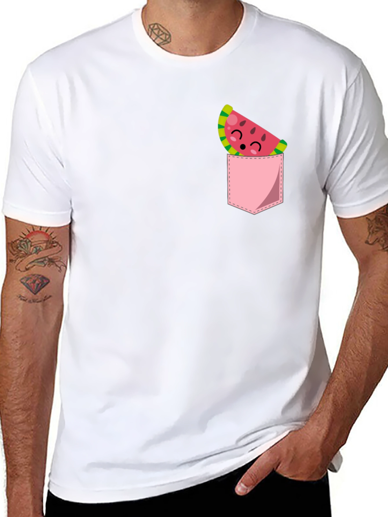 Cute Watermelon Pocket Black T-Shirt