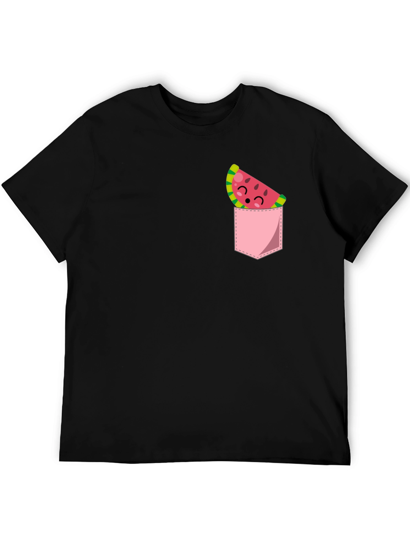 Cute Watermelon Pocket Black T-Shirt
