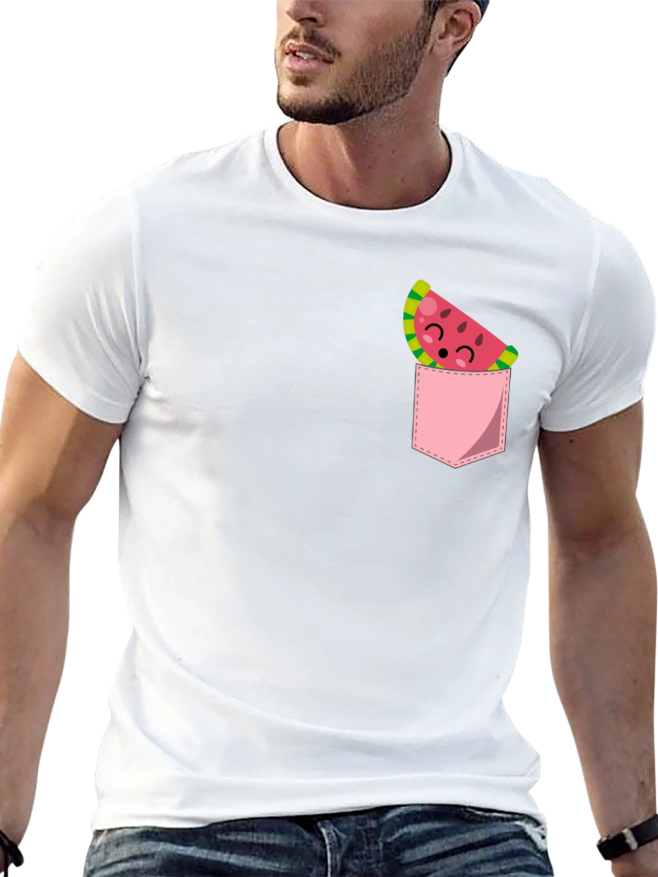 Cute Watermelon Pocket Black T-Shirt