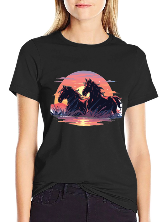 Black Horse Sunset Graphic Tee