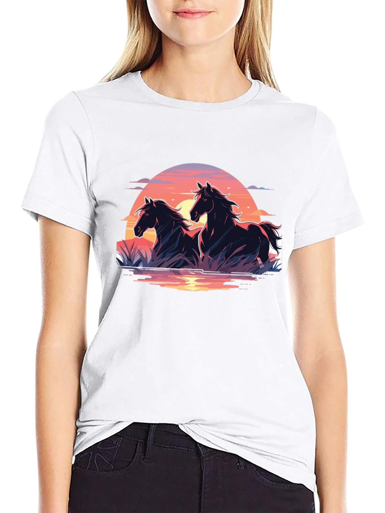 Black Horse Sunset Graphic Tee