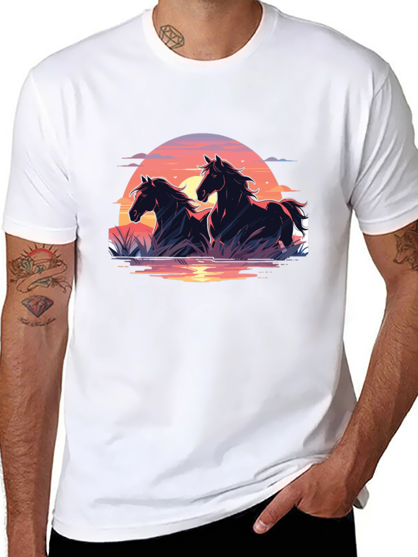 Black Horse Sunset Graphic Tee